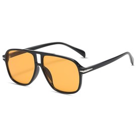 LOJUDI Pilot Sunglasses Womens Mens - Retro 70s Tinted Lens Sunglasses for Ladies Vintage Square Sun Glasses with UV Protection-Black/Orange
