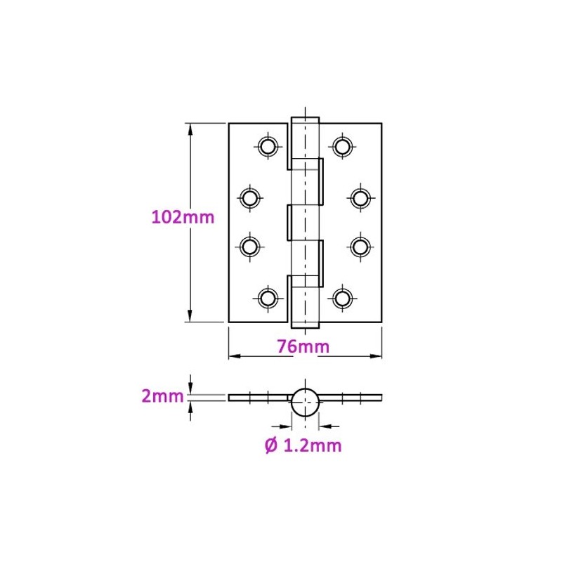 3 x Grade 11 Fire Rated Ball Bearing Door Hinges