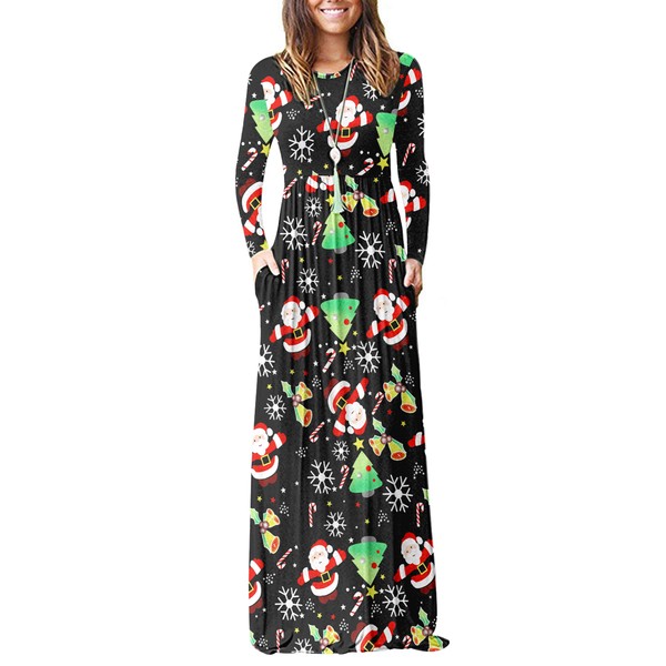 Auselily Women's Long Sleeve Loose Plain Plus Size Maxi Dresses