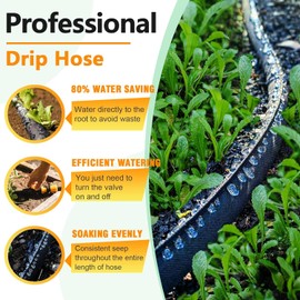 LAVEVE Flat Garden Soaker Hose 100 FT, Flexible Water Hose Irrigation Tubing, Leakproof Drip Hose Watering for Garden, Lawn, Flower Bed, Vegetable Field (50 FT x 2Pack) | LAVEVE