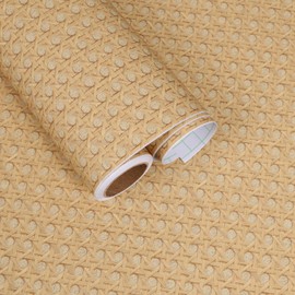 FANCYEASY Non-Textured Natural Tan Cane Webbing Wallpaper Peel and Stick Rattan Contact Paper for Cabinets Drawers Walls 15.7"x118" Self Adhesive Renter Friendly Rattan Weave Wallpaper for Bedroom