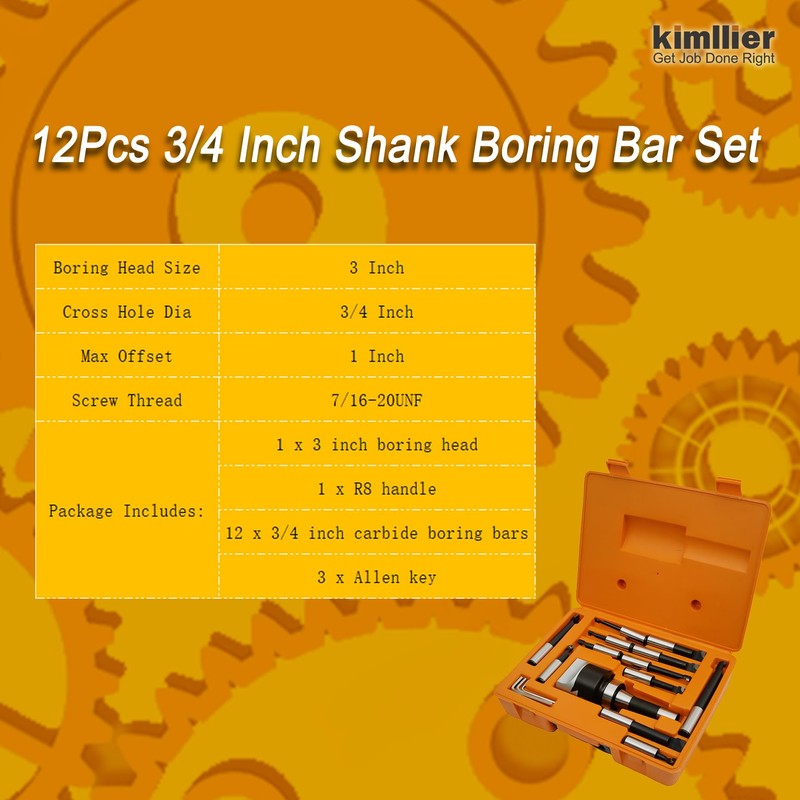 Kimllier 3 Inch Boring Head R8 Shank 12Pcs 3/4 Inch