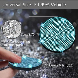 NBTEPEM 4pcs Bling Car Cup Holder Coaster, 2.75 inch Anti-Slip Shockproof Universal Fashion Car Coasters Insert Bling Crystal Rhinestone Automotive Interior Accessories for Women (Aquamrine)