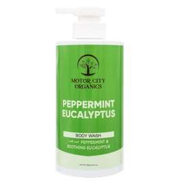 Motor City Organics Peppermint Eucalyptus Body Wash | Infused with Peppermint & Eucalyptus - 16.9 oz | Gentle Formula | Suitable for All Skin Types | Paraben-Free