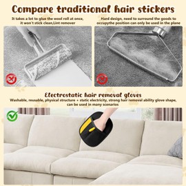 marveher Pet Hair Removal Gloves,Electrostatic Gloves Pet Hair, Efficient Grooming Glove for Cats Dogs, Reusable Pet Hair Removal Tool for Couch, Furniture, Carpet, Curtain (3PCS)