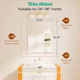 TokeShimi 24x32 Beveled Bathroom Mirror Frameless, Tempered Rectangle Bathroom Vanity Mirror Beveled with 1" Beveled Edge, Shatterproof Farmhouse Wall Mirrored for Living Room, Entryway, Restroom