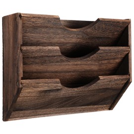 RattanView 3 Wall Wood File Organizer Hanging File Organizer for Office Rustic Paper Mail Organizer Mounted Storage Rack for Home Documents Magazine Literature Folders Brown