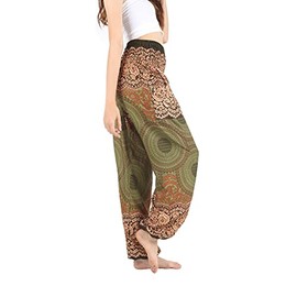 Boho Pants Harem Pants Yoga Trousers for Woman Bohemian Beach Pants (Honeycomb Olive,Large)