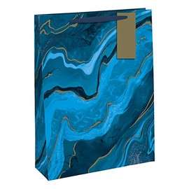 Eurowrap Ocean Marble Birthday Occasions Gift Bag with Gold Tag (Medium Bag Blue)