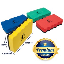 Magnetic Whiteboard Eraser Set - 4 Color Pack - for Dry Erase Pens and Markers - Strong Magnet Sticks to All Dry-Erase White Boards - 4 x 2.3 x 0.8 " - Cleaner for Home, School and Office