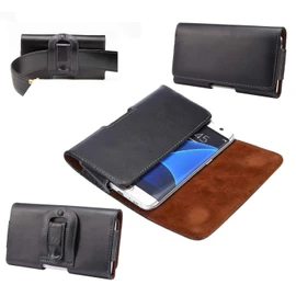 DFV mobile - Belt Bag Genuine Leather Holster Case with Horizontal Belt Loops for Yinke Yk6701 (2021) - Black
