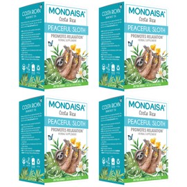 MONDAISA - Peaceful Sloth Rainforest Relaxation Herbal Tea from Costa Rica, Passion Flower, Linden, Peppermint, Anise, (Pack of 4) - 80 tea bags total