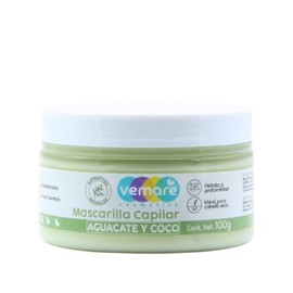 Vemare Cosmetics Mascarilla Capilar de Aguacate y Coco Para Cabello Seco 100g