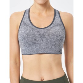 FITTIN Cross Back Sports Bras for Women - Seamless Sports Bra with Removable Padded for Yoga Gym Workout D-Grey