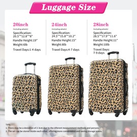 Merax 3 Piece Luggage Sets, Hardside Expandable Luggages Spinner Leopard Suitcase with TSA Lock Lightweight Rolling Carry on Luggage 20inch 24inch 28inch,Brown Leopard