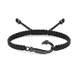constantlife Cremation Jewelry Urn Bracelet for Ashes Stainless Steel Fish Hook Braided Rope Adjustable Bangle Keepsake Human Pet Memorial Gift (Black)