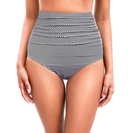 Tempt Me - Traje de baño de cintura alta, parte inferior de bikini para mujer, parte inferior de natación 2025, Raya, X-Large
