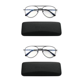 EYE ZOOM 2 Pack Metal Aviator Style Blue Light Blocking Bifocal Reading Glasses (Gunmetal Frame, Clear Lens +1.25)