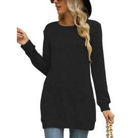 Auremore Sweatshirt for Women Crewneck Casual Long Sweaters for Women Black