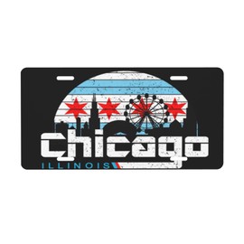 Zyatbwi Chicago Skyline License Plate Car Front License Plate Decoration Vanity Tag Metal Car Plate Aluminum Novelty License Plate 6 X 12 Inch (4 Holes)
