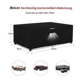 Dokon Cover for Garden Furniture, Waterproof, Winterproof, 420D Oxford Fabric, Windproof, Anti-UV Tarpaulin, Lounge Furniture Sets, Seating Set, Garden Table, Protective Cover, Rectangular, 150 x 90 x