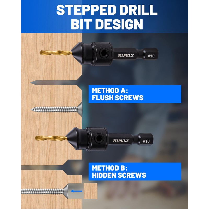 HIPULX Countersink Drill Bit Set for Wood - 14 PCS