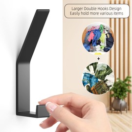 Large Coat Hooks Wall Mounted, Heavy Duty Coat Rack for Wall, Double Hooks Coat Hanger for Hanging Coats, Hat, Scarfs, Towel - Ideal for Entryway, Hallway, Kitchen, Bathroom, Bedroom (Black,8Pack)