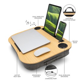 LapStation PRO: Portable Lap Desk for Computer Laptop, Tablets, Phones | Built-in Bluetooth Speakers | for Home Office | College (Light Oak)