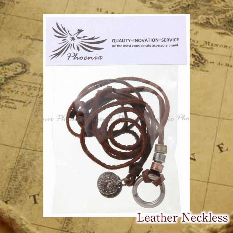 Phoenix Antique Ring & Coin Necklace with Leather Cord, Unisex