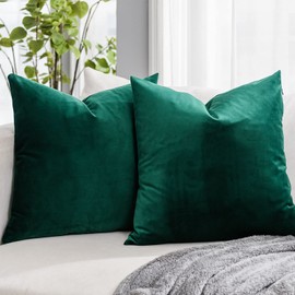 QUAFOO Dark Green Christmas Couch Velvet Throw Pillow Covers 14x14 inch Set of 2 with Zipper Decorative Luxury Soft Solid Square Cushion Covers Case for Sofa Bed Living Room Car