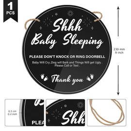 Anobell Shhh Baby Sleeping Sign for Front Door 9 inch Durable Acrylic Do Not Knock or Ring Doorbell Sign with Rope No Knocking Door Signs for New Parents Homes with Pets Nap Time Nurseries
