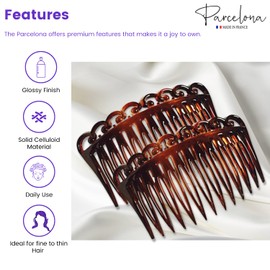 Parcelona French Swirl Savana Light Shell Small 2 ¾” Celluloid Set of 2 Side Hair Combs for Women and Girls