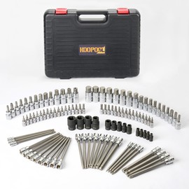 107-Piece Master Torx & Allen Bit Socket Set, S2 Steel, 1/4" 3/8" 1/2" Drive, Long Torx, Ball End Hex, Tamper-Resistant Star, E-Star Sockets, SAE & Metric (Chrome-Polished Set)