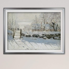 Renditions Gallery Magpie by Claude Monet Winter Scene Wall Art Canvas Framed Giclee Prints Modern Home Decor Painting, 30 x 40, Silver (HAC17M-145-2436SF)