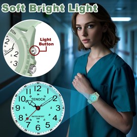 TENOCK Waterproof Nurse Watch for Medical Professionals Students Women Men, Night Light, 12/24 Hour Military Time Easy to Read Dial, Second Hand Watch for Nursing Day Gifts (Green)