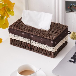 Tissue Box, Box for Handkerchiefs, Brown, Sinxioer Decorative Handwoven Paper Holder, Wish Rope Face Tissue Cover for Household/Hotel Tissue Box