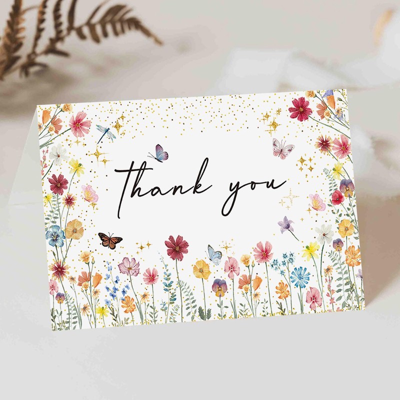 Yuzioey 50 Pack Wildflower Thank You Cards, 4x6 Wildflower Thank
