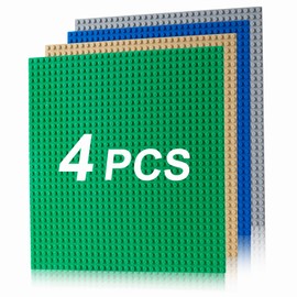 Husfunov 4 Pack Classic Baseplates, Building Plates for Building Bricks, Compatible with All Major Brands and Activity Table-Baseplate 10" x 10", Age 3 and up, Multicolored