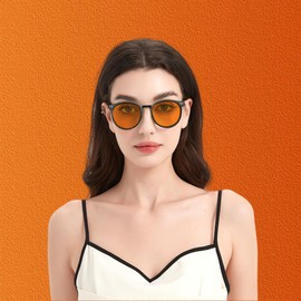 R.F.YFQH Sleep Blue Light Blocking Glasses for Men and Women, Round Frame Computer Gaming Glasses Anti Eyestrain & UV Glare JF6213 (Orange Lens Black Frame)