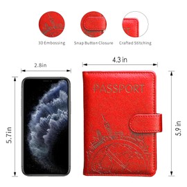 Leather Passport Holder for Travel: RFID Blocking Passport Cover - Essential Passport Wallet for Women and Men (GLB Red)
