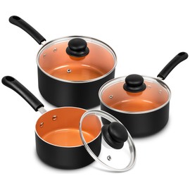 MICHELANGELO Ceramic Saucepan Set 1.5QT & 2QT & 3QT Nonstick Sauce Pans, PFAS-FREE Saucepan with Lid, Copper Saucepans Set of 3, Multipurpose Small Sauce Pot, Non Stick Sauce Pots, Dishwasher Safe