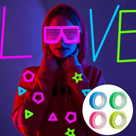 WELANE Neon Gaffer Tape, 4PCS Fluorescent UV Blacklight Glow in The Dark Tape (1.5cm X 5m)