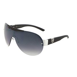 Dweebzilla Khan Semi Rimless Sport Shield Wrap Around Aviator Sunglasses (Black & Silver Frame, Black Gradient Lens)