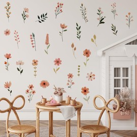 Flower Wall Decals，Boho Flower Wall Decals，Wildflower Sticker，Peel and Stick Floral Decor, Girls Bedroom Nursery Classroom Living Room, Spring Theme Decoration.
