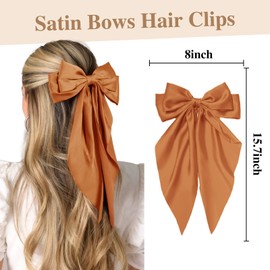 Hair Bows for Women Clips Big Womens Hair Bow Ribbon, Long Silky Satin Ribbon Bows for Hair Oversized, White Black Large Hairbow Barrettes Coquette Hair Accessories for Women Girls Aesthetic