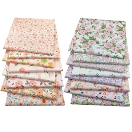 FAIRYGATE Lining Fabric Flowers Series 100% Cotton Printed Quilting Patchwork Square Bundles Fabrics for DIY Sewing Scrapbooking 25cm x 25cm Coloured C0508