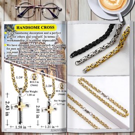 JUNOVUROS Cross Pendant Necklace for Men, Jesus Christ 316L Stainless Steel 20 to 28 In Rolo/24 In Byzantine Chain, 2 Sizes of Religious Jewelry with Silver/Gold/Black/Multicolor