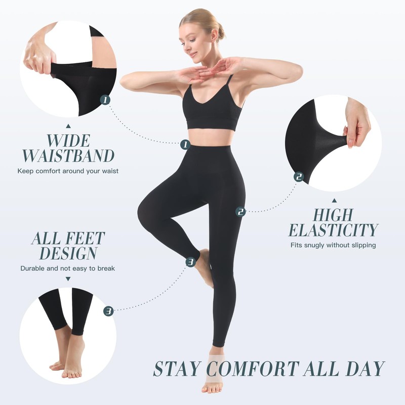 MANZI 2 Pairs Women's Footless Dance Tights Soft Solid Colored