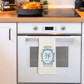 GWFSJYU Blue Bow Christian Kitchen Towels, Coquette James 1:17 Dish Tea Towels for Kitchen, Blue Bow Christian Decor, Preppy Bible Verse Decorative Hand Towels for Girls Bathroom, 16x24 Inch