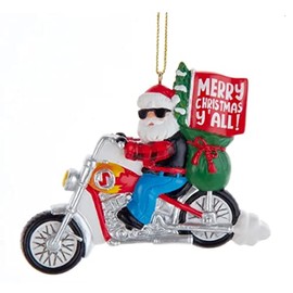 Santa On Motorcycle Ornament
